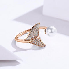 925 Sterling Silver Pearl Dolphin Tail Finger Rings