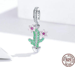 925 Sterling Silver Pendent Crystal Cactus