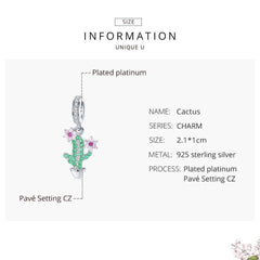 925 Sterling Silver Pendent Crystal Cactus