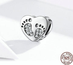 925 Sterling Silver Pendent Footprints Heart