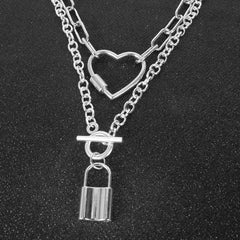 Silver chain love lock necklace
