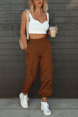 Let*s Rewind Nylon Elastic Waist Pocketed Cargo Pants