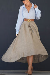 All Round Comfort Linen Blend V-neck Balloon Sleeve Loose Blouse