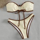 Beige Bandeau String Bead Bikini Swimsuit Woman Hollow Out Swimwear Bathing Suit Biquinis Brazilian Bikinis Sets