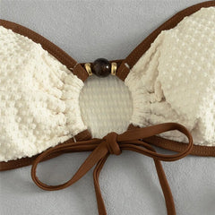 Beige Bandeau String Bead Bikini Swimsuit Woman Hollow Out Swimwear Bathing Suit Biquinis Brazilian Bikinis Sets