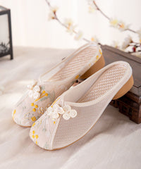 Beige Embroidered Slide Sandals Tulle Boho Splicing