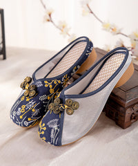 Beige Embroidered Slide Sandals Tulle Boho Splicing