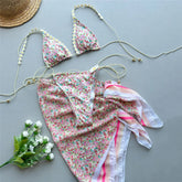 Beige Floral Print Micro Thong Bikinis Sets