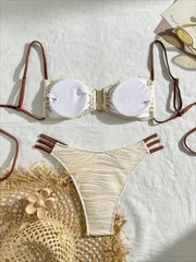 Beige Solid Color Bikini Set