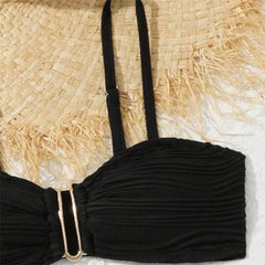 Beige Texture Solid Swimwears 3 Piece Bikini Set