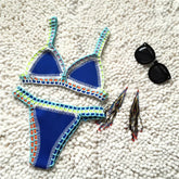 Bikini Crochet Handmade Knit Patchwork Reversible 2 Piece Swimsuit Halter Top Brazilian Bathing Suit Thong Swimwear