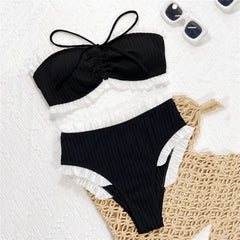 Black Bandeau High Waist Bikinis Sets