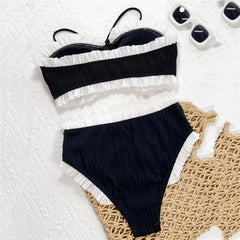 Black Bandeau High Waist Bikinis Sets