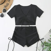 Black Drawstring Swimwear Bikinis Sets
