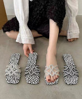 Black Zircon Splicing Flats Slide Sandals Peep Toe