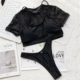 Black Micro Thong 3 Piece Bikinis Set