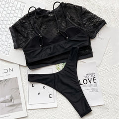 Black Micro Thong 3 Piece Bikinis Set