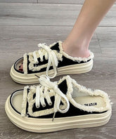 Black Platform Canvas Casual Splicing Slide Sandals Lace Up