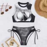 Black Print Swimsuit Push Up Bikini Swimwear String Lace-up Thong Bathing Suit Brazilian Tops Bikinis De Mujer
