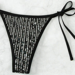 Black Shiny Triangle Swimwear Halter String Bikini Set