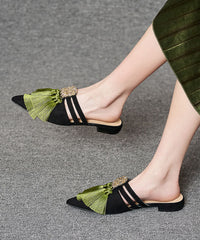 Black Velour Tassel Splicing Slide Sandals Pointed Toe
