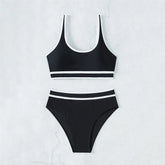 Black White Contrast High Waisted Bikini Push Up Swimsuit Swimwear Bathing Suit Bandeau Bikinis Sets