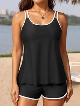 Black White Patchwork Tankini Set