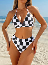 Black and White Checkered Print 2-piece Swimsuit Bikini Set