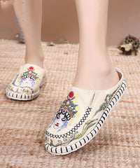 Blue Linen Fabric Unique Bei jing opera Embroidered Slide Sandals