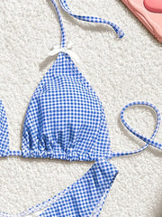 Blue Plaid Print Two Piece Swimsuit