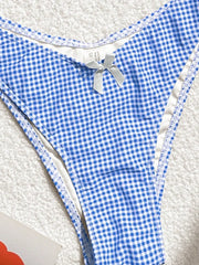 Blue Plaid Print Two Piece Swimsuit