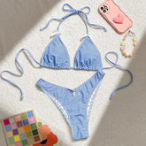 Blue Plaid Print Two Piece Swimsuit