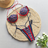 Blue Vintage Print String Thong Micro Bikini Push Up Swimsuit Back Knotted Swimwear Bathing Suit Bikinis Sets