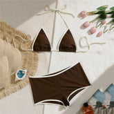 Brown Halter String Micro Triangle Bikini Shorts Swimwear Swimsuit Bathing Suit Bikinis Sets
