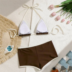 Brown Halter String Micro Triangle Bikini Shorts Swimwear Swimsuit Bathing Suit Bikinis Sets