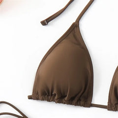 Brown Mesh Cover Ups Swimwear 3 Piece Bikinis Sets