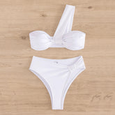 Brown One Shoulder Bikini High Waist Swimsuit Solid Swimwears Bathing Suit Bandeau Bikinis Sets