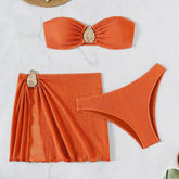 Brown Solid Swimwears Strapless Bandeau Bikinis Sets