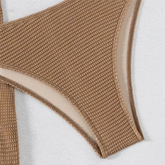 Brown Solid Swimwears Strapless Bandeau Bikinis Sets