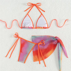 Color Fishing Net Swimwears Cover Up Halter String Triangle Bikinis Sets