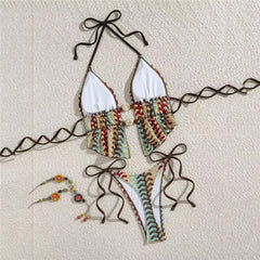 Color Halter Bead String Crop Tops Bikini Micro Thong Swimsuits Swimming Suit Wear Bikinis Sets