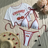 Cute Cherry Print Swimwear Halter String Triangle Bikinis Sets