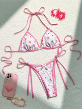 Cute Cherry Print Two Piece Swimsuit Adjustable Straps Triangle Bra Bikini Set