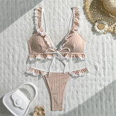 Cute Lace Ruffled Edge Swimwear Lace-up Bikinis Sets