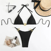 Dark Brown String Halter Micro Thong Bikinis Sets