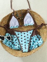 Dot 3 Pieces Bikini Swimsuit with Cover Up Swimwear Bathing Suit Mini Pants Micro Bikini Set