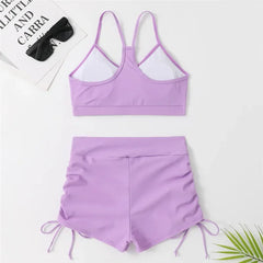 Drawstring Bottom Swimwear Purple Bikinis Sets