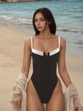 European and American Patchwork Fashion Conservative Belly Conceal One-Piece Swimsuit