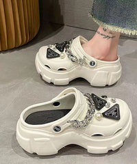 Black Chain Linked Splicing Hollow Out Platform Slide Sandals