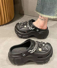 Black Chain Linked Splicing Hollow Out Platform Slide Sandals